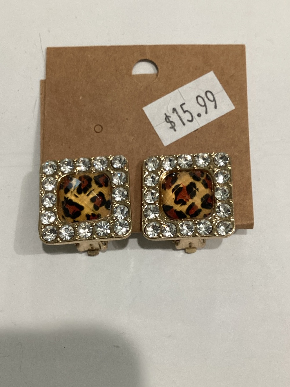 Leopard Print Gold-Tone‎ Crystal Clip-On Earrings - Unbranded
